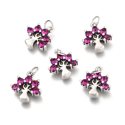 Brass Micro Pave Purple Cubic Zirconia Pendants, with Jump Rings, Tree