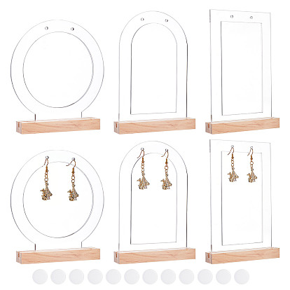 6Pcs Acrylic Earring Display Stands, Rectangle, with 6Pcs Wood Display Stands, Photo Stand
