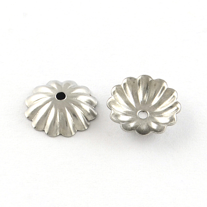 Flower 304 Stainless Steel Bead Caps, 10x4mm, Hole: 1mm