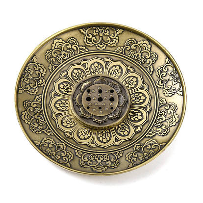 Portable Lotus Pattern Incense Burner Sets, 9 Holes Round Alloy Incense Holder, Home Office Teahouse Zen Buddhist Supplies