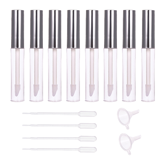DIY Empty Lipstick Bottle, Lip Gloss Tube with Cap, Mini Transparent Plastic Funnel Hopper and 2ml Disposable Plastic Dropper, Transfer Graduated Pipettes