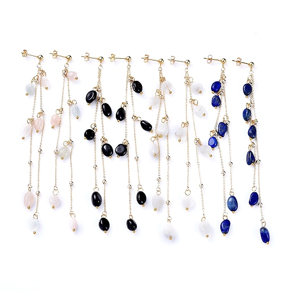 Серьга-гвоздик с подвесками из натурального камня, с серьгой из нержавеющей стали 304, медные кабельные цепи и гайки