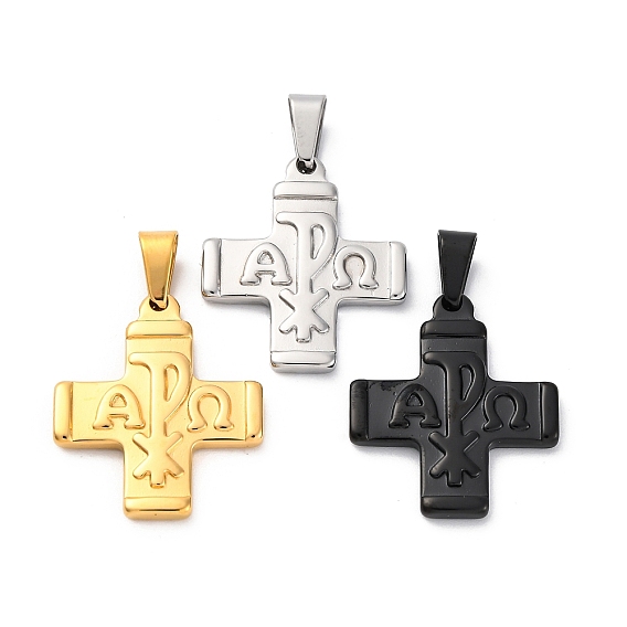 304 подвески из нержавеющей стали, крест с талисманами хи-ро, ионное покрытие (ip)