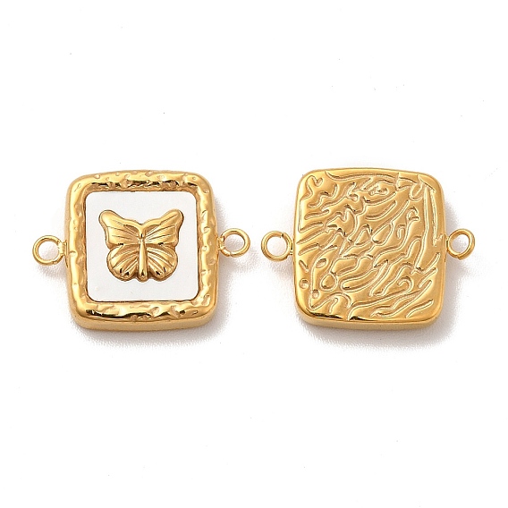PVD Vacuum Plating 304 Stainless Steel Connector Charms, with Shell, Square with Butterfly