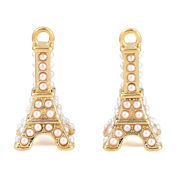 304 Colgantes de perlas de acero inoxidable y plástico ABS, encantos de la torre Eiffel, revestimiento de iones (ip)