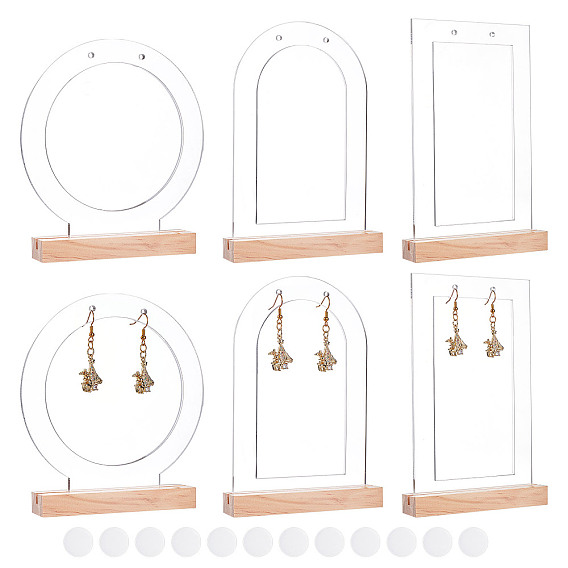 6Pcs Acrylic Earring Display Stands, Rectangle, with 6Pcs Wood Display Stands, Photo Stand