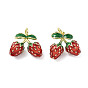 Brass Enamel Pendants, Cadmium Free & Lead Free, Real 18K Gold Plated, Strawberry