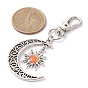 4Pcs Moon & Sun Alloy Pendant Decorations, Cat Eye and Alloy Swivel Lobster Claw Clasps Charm, Antique Silver & Platinum