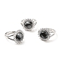 Gemstone Adjustable Rings, Platinum Tone Flower Brass Rhinestone Rings for Women, Cadmium Free & Lead Free