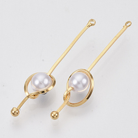 Brass Pendants, Real 18K Gold Plated, with ABS Plastic Imitation Pearl, Nickel Free