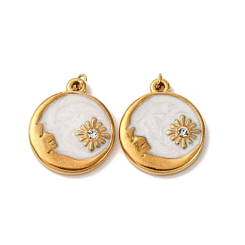 304 нержавеющей стальной эмали подвески, со стразами, плоский круглый с подвеской в виде луны и звезды, с целью перехода в кольце, ионное покрытие (ip)