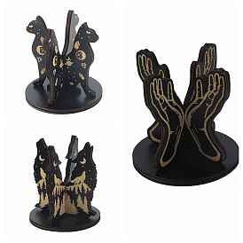 Wood Crystal Ball Display Holders Stand, Wolf/Palm/Cat Shape