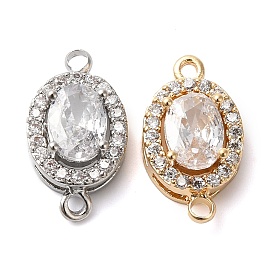 Brass Pave Clear Cubic Zirconia Connector Charms, Oval Links