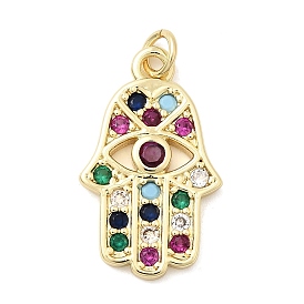 Латунные микро проложить кубического циркония подвески, hamsa hand charms, долговечный, стойки покрытие, без свинца и без кадмия, с целью перехода в кольце