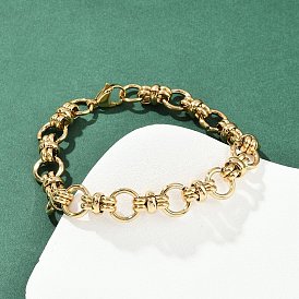 304 женские браслеты-цепочки со звеньями из нержавеющей стали, плоско-круглые, вакуумное покрытие pvd