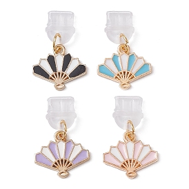 4Pcs 4 Colors PVC Mobile Dustproof Plugs, with Chinese Style Fan Alloy Enamel Charms, for USB Type C Port Cover