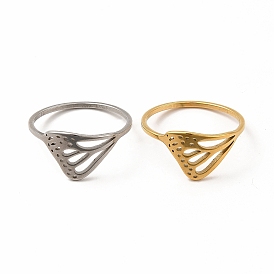 304 Stainless Steel Hollow Out Butterfly Wing Finger Ring for Women
