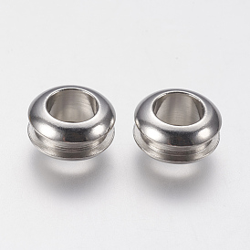 201 Stainless Steel Beads, Large Hole Beads, Grooved, Rondelle