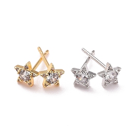  Star Sparkling Cubic Zirconia Stud Earrings for Her, Long-Lasting Plated Brass Micro Pave Cubic Zirconia Earrings