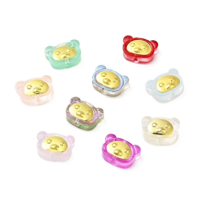 Спрей окрашены прозрачные стеклянные бусины, с фурнитурой позолоченной латунной, медведь