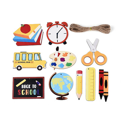 20 шт. подвесные украшения для школьных принадлежностей из дерева с односторонним УФ-отпечатком, подвесные украшения из джутовой веревки, вырезанные лазером деревянные формы