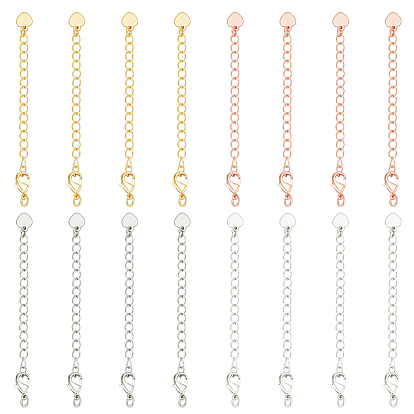 16шт. 4 цвета латунные удлинители цепи пандуса, концевые цепочки с петлей в форме сердца и застежкой-карабином