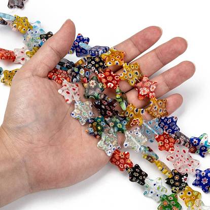 Star Handmade Millefiori Glass Beads Strands, 10x10x3mm, Hole: 1mm, about 38pcs/strand, 12.9 inch