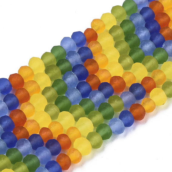 7 Colors Frosted Glass Beads Strands, Segmented Multi-color Beads, Faceted, Rondelle