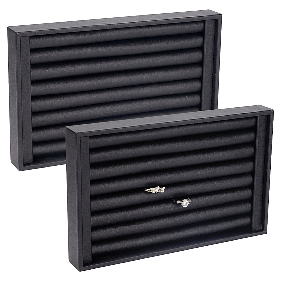 7-слотовые деревянные с ПУ кожаными кольцами-подставками, держатель органайзера для кольца на палец, прямоугольные