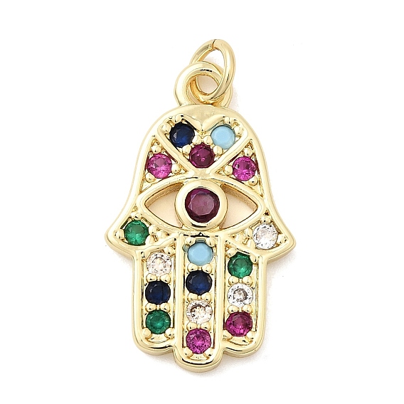 Латунные микро проложить кубического циркония подвески, hamsa hand charms, долговечный, стойки покрытие, без свинца и без кадмия, с целью перехода в кольце