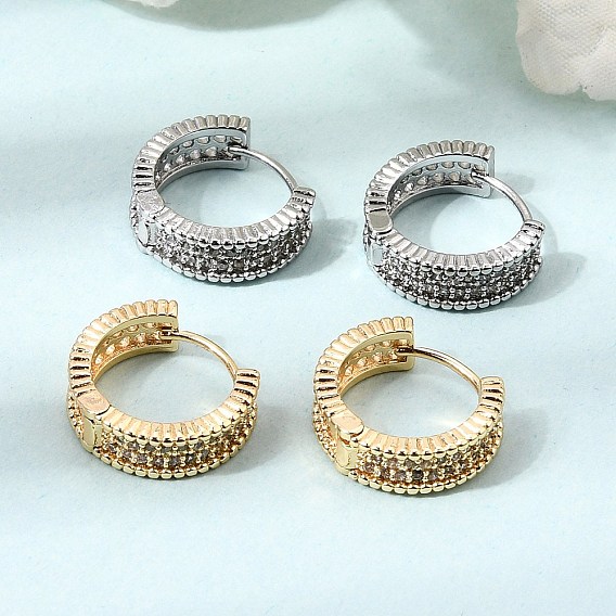 Brass Micro Pave Cubic Zirconia Hoop Earrings, Round