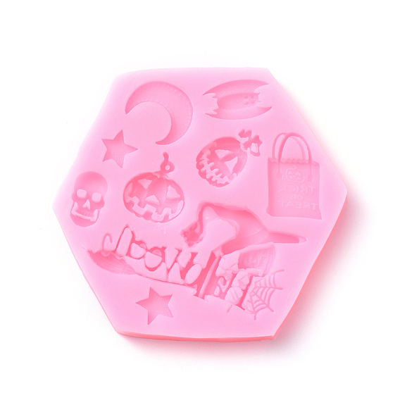Halloween Theme Food Grade Silicone Molds, Fondant Molds, For DIY Cake Decoration, Chocolate, Candy, UV Resin & Epoxy Resin Jewelry Making,Hexagon with Mixed Shape
