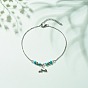 304 Stainless Steel Whale Tail Charm Anklet with Round Natural White Jade Beads for Women
