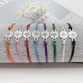 Сплав ссылка браслеты, Браслеты из вощеного шнура, плетеные для женщин и мужчин, для дружбы., компас, античное серебро