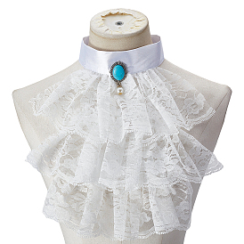 Съемные накладные воротники из полиэстера в стиле суда, воротник с рюшами, аксессуары для одежды diy, с овальной синтетической бирюзой и жемчужиной из АБС-пластика