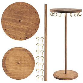 Вращающаяся круглая деревянная подвесная стойка-органайзер для ожерелий и ювелирных изделий, с 18шт. железных крючков, для ожерелья, хранение браслетов, золотые