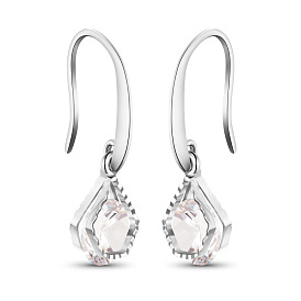 Pendientes colgantes de latón de lujo, pentágono con aaa circonio cúbico, 28 mm, pin: 1x0.7 mm