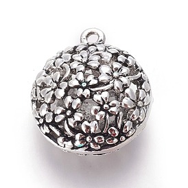 Tibetan Style Alloy Pendants, Hollow, Flat Round with Flower