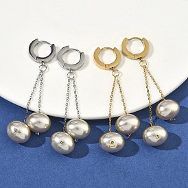 Серьги из 304 нержавеющей стали, овальные, с акриловой имитация жемчуга