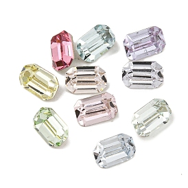 Glass Rhinestone Cabochons, Flat Back & Back Plated, Faceted, Recctangle