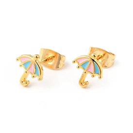 Colorful Enamel Tiny Umbrella Stud Earrings with 316 Stainless Steel Pins for Women