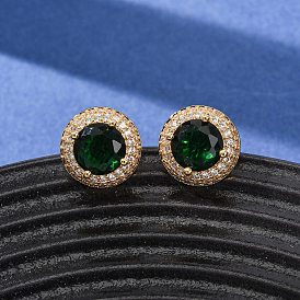 Серьги-гвоздики из латуни с микропаве из кубического циркония для женщин, полукруглый