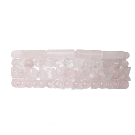 Natural Rose Quartz Beaded Stretch Bracelet Sets, Stackable Bracelets