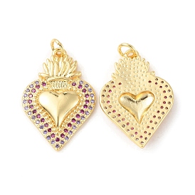 Rack Plating Brass Micro Pave Cubic Zirconia Pendants, Cadmium Free & Lead Free, Long-Lasting Plated, with Jump Ring, Sacred Heart Charm