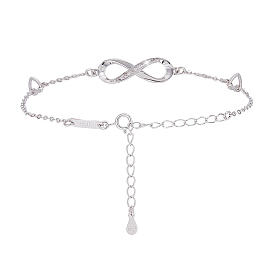 1шт. 925 браслеты из стерлингового серебра с микропаве из кубических цирконий, браслеты с бесконечностью и сердечками для женщин