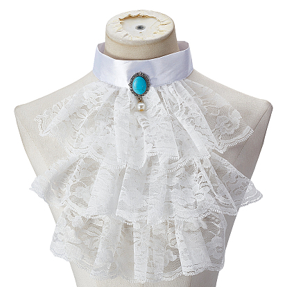 Съемные накладные воротники из полиэстера в стиле суда, воротник с рюшами, аксессуары для одежды diy, с овальной синтетической бирюзой и жемчужиной из АБС-пластика