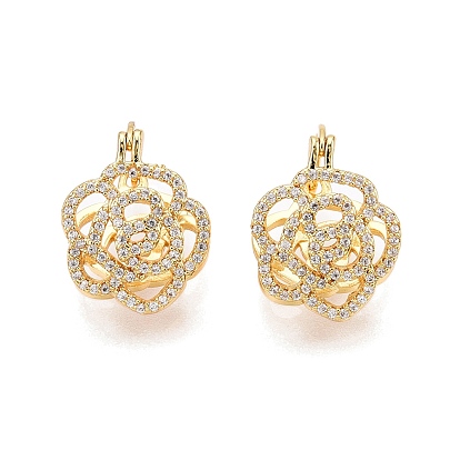 Серьги-кольца с цветком из прозрачного кубического циркония, полые латунные украшения для женщин