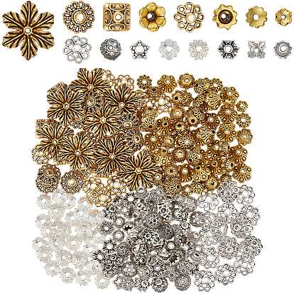 320Pcs 16 Styles Tibetan Style Alloy 4-Petal Bead Caps, Cadmium Free & Lead Free