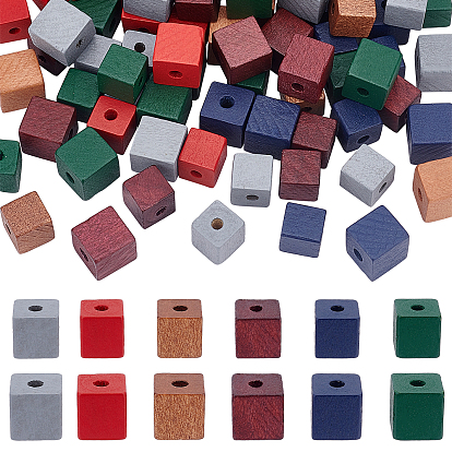96Pcs 12 Style Dyed Wood Beads, Square