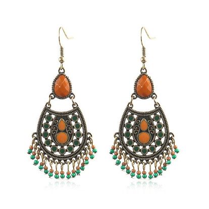 Boho Tibetan Style Alloy Dangle Earrings, Enamel Style, Teardrop